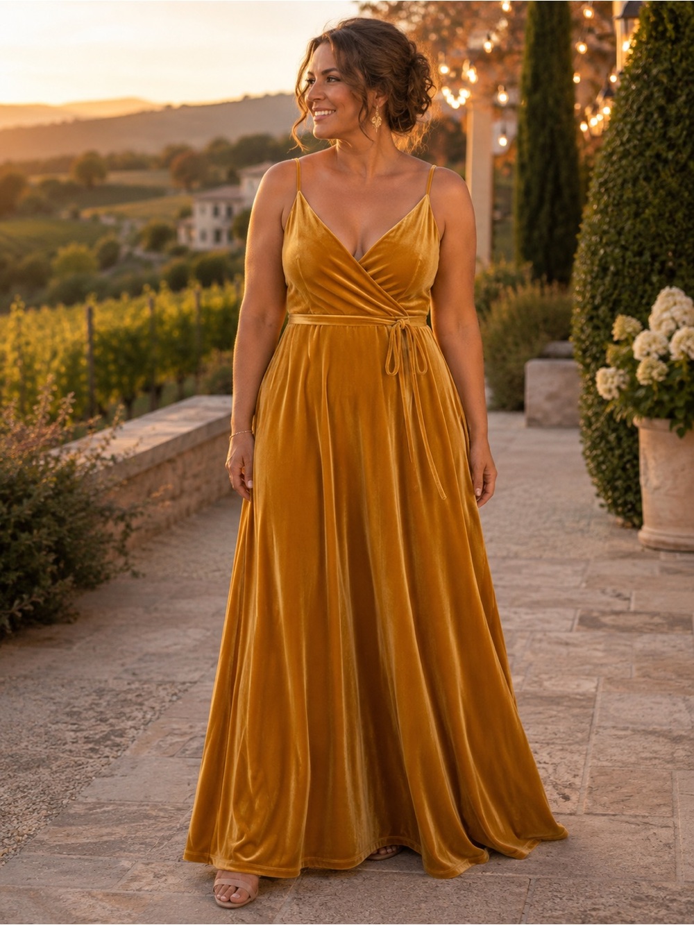 Jenny Yoo Andi Velvet Gown Size 16 Marigold Bridesmaid Formal Dress NWOT